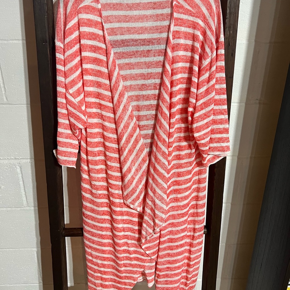 LuLaRoe Pink and White Striped Cardigan Sweater